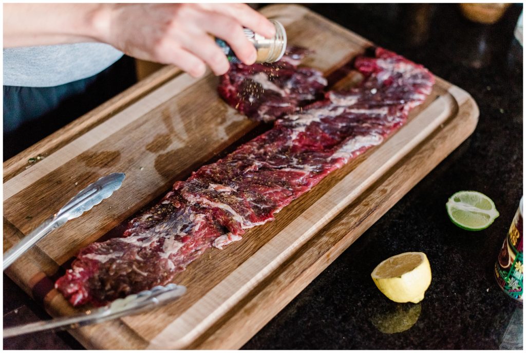 Carne Asada Skirt Steak on wooden cutting board